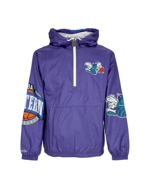 Mitchell & Ness Fitness ,Paars ,Polyester Charlotte Hornets Windbreaker Anorak Jas in het Blue voor heren