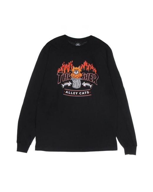 Thrasher Tops ,Zwart ,Katoen Zwarte Longsleeve Ronde Hals T-Shirt in het Black voor heren