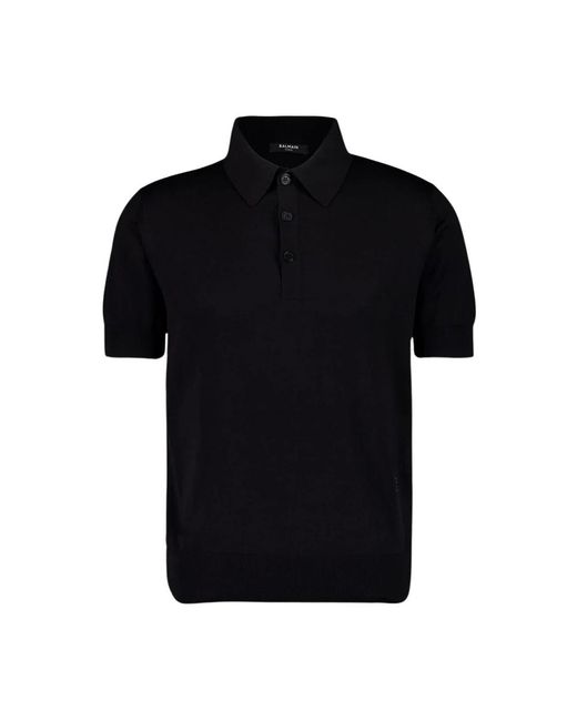Balmain Tops ,Zwart ,Katoen Regular Fit Katoen Zijde Gebreide Polo in het Black voor heren