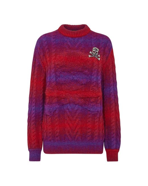 Philipp Plein Wool Knit Pullover Round Neck Ls Skull&Bones in het Red