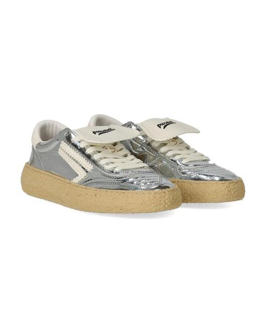 PURAAI Gray Silberner Reptil-Effekt Sneaker Mit Weißen Details