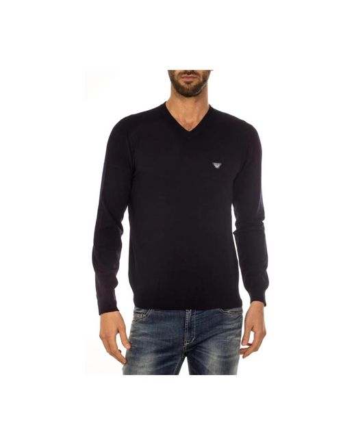 Armani Jeans Black V-Neck Knitwear for men