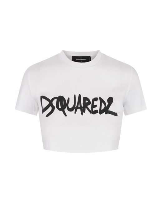DSquared² White Weiße baumwoll-mini-t-shirt mit bedruckten buchstaben