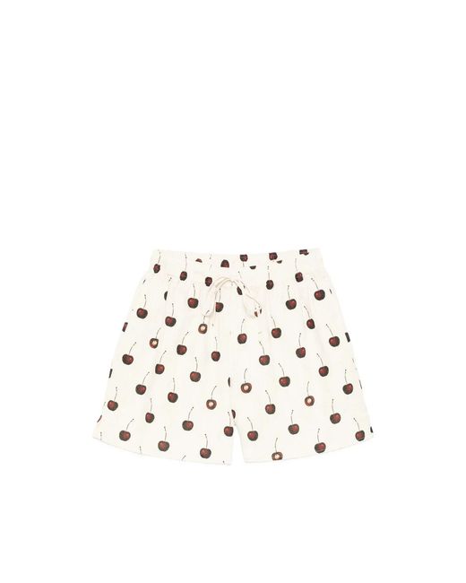 Stine Goya White Mini Shorts Ivory Cherry Print
