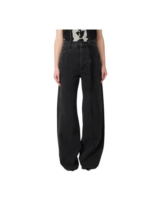 Ann Demeulemeester Black High-Waisted Wide Leg Jeans Mit Bindeband
