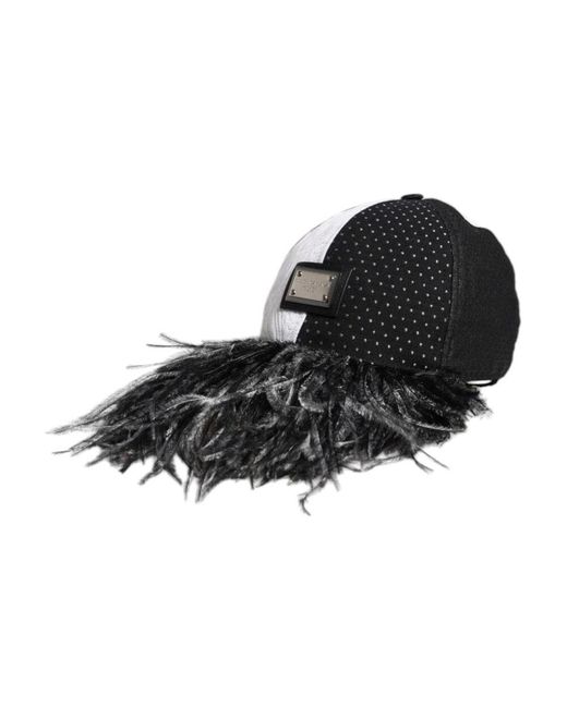 Dolce & Gabbana Black Baseballkappe Mit Polka Dot Und Federn