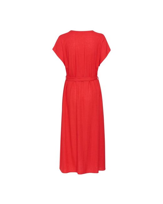 Cream Kleedjes ,Rood ,Linnen Vrouwelijke Lange Jurk Flame Scarlet in het Red