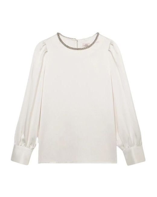 Oltre Overhemden ,Wit ,Satijn Satijnen Blouse Met Juweel Detail in het White