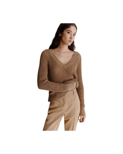 Marella Brown Beiger Baumwoll- Und Lurex-Pullover
