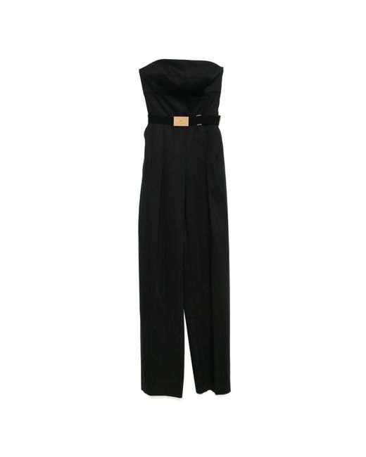 Elisabetta Franchi Jumpsuits & Playsuits ,Zwart ,Zwarte Jumpsuit Met Afneembare Taille Riem in het Black