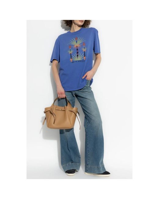Etro Blue T-Shirt Mit Buntem Druck