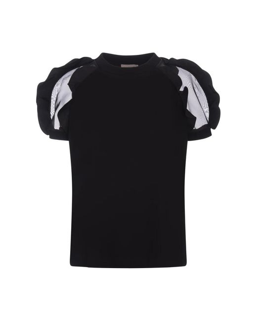 Camiseta negra con mangas de organza Alexander McQueen de color Black