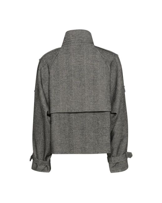 Gestuz Jassen ,Grijs ,Wol Korte Herringbone Jas Zwart/Grijs in het Gray