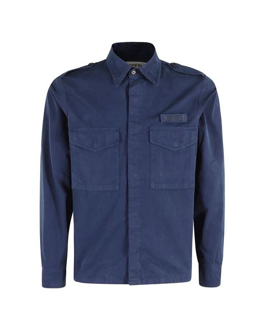 Aspesi Blaues Field Hemd Langarm in Blue für Herren