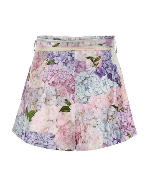 Zimmermann Korte Broeken ,Veelkleurig ,Gedrukte Zijden Dawning Shorts in het Purple