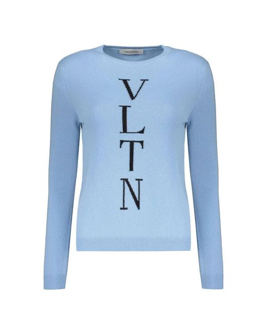 Valentino Garavani Blue Gerippter wollpullover mit frontlogo