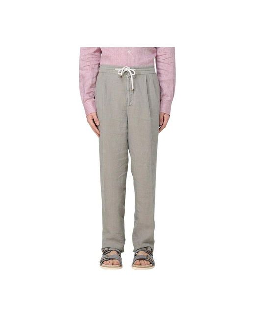 Brunello Cucinelli Blaue Leinen Kordelzug Freizeithose in Gray für Herren