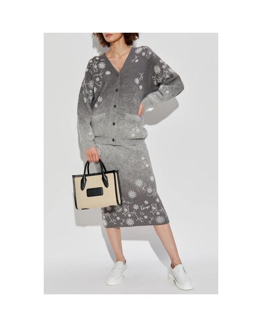 KENZO Truien & Vesten ,Grijs ,Wol Cardigan Met Kralen in het Gray