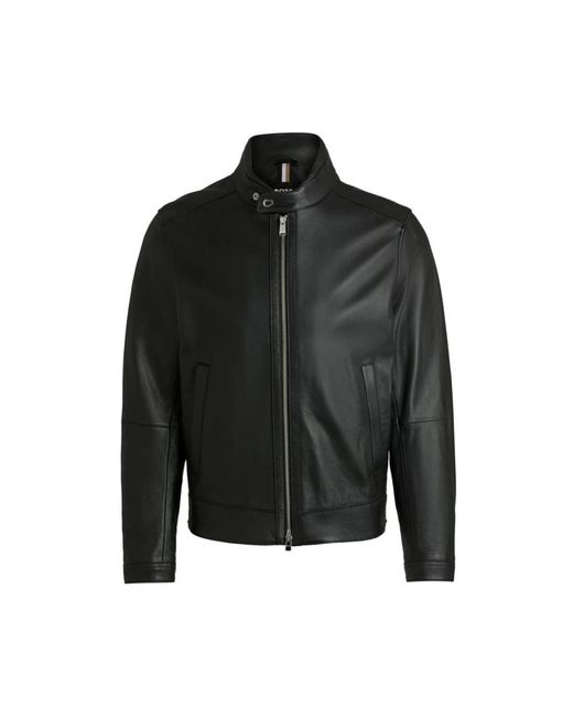 HUGO Black Leather Jackets for men