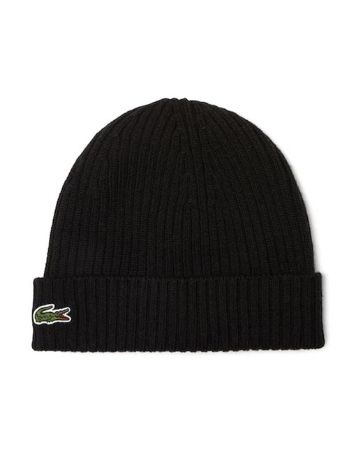 Lacoste Black Gerippte Wollmütze