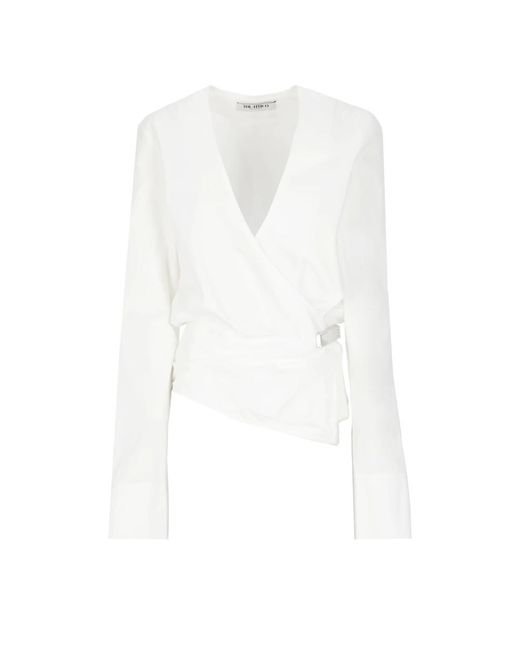 The Attico White Weiße Baumwollbluse Mit V-Ausschnitt