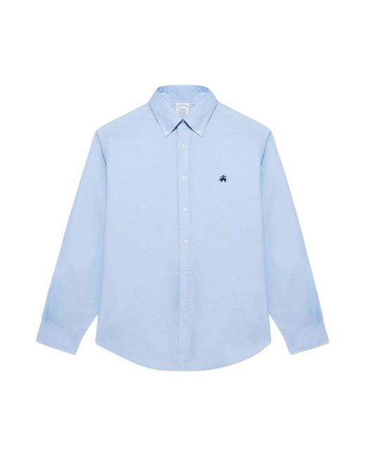 Brooks Brothers Blaues regular fit non-iron stretch supima baumwoll-casual-hemd mit button-down-kragen in Blue für Herren