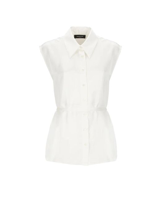 Camicia bianca in viscosa senza maniche con colletto di Fabiana Filippi in White