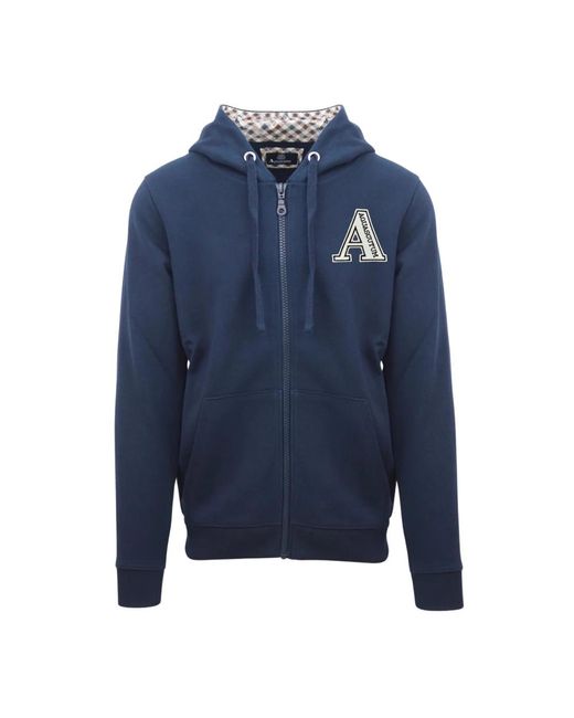 Aquascutum Logo-detail baumwoll-zip-sweatshirt in Blue für Herren