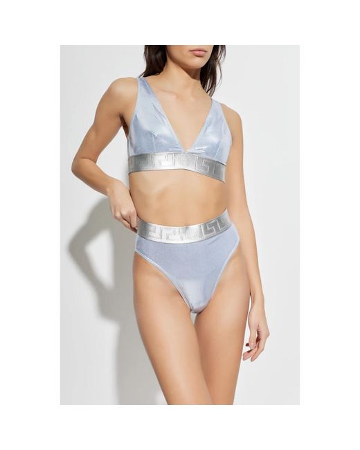 Versace Badmode ,Grijs ,Polyester Metallic Triangle Bikini Top in het Blue
