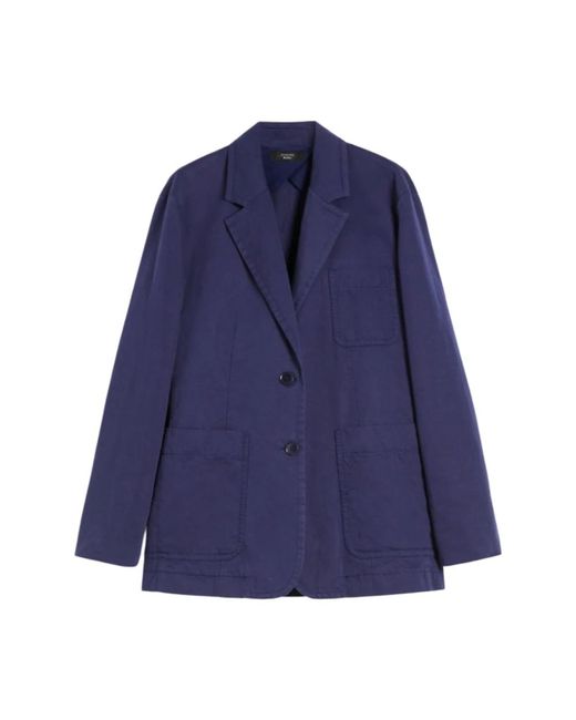 Weekend by Maxmara Blue Relaxed Fit Baumwoll-Leinen-Jacke