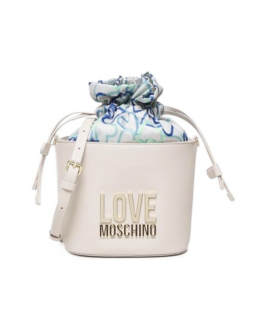 Love Moschino White Bucket style tasche mit perlentextur
