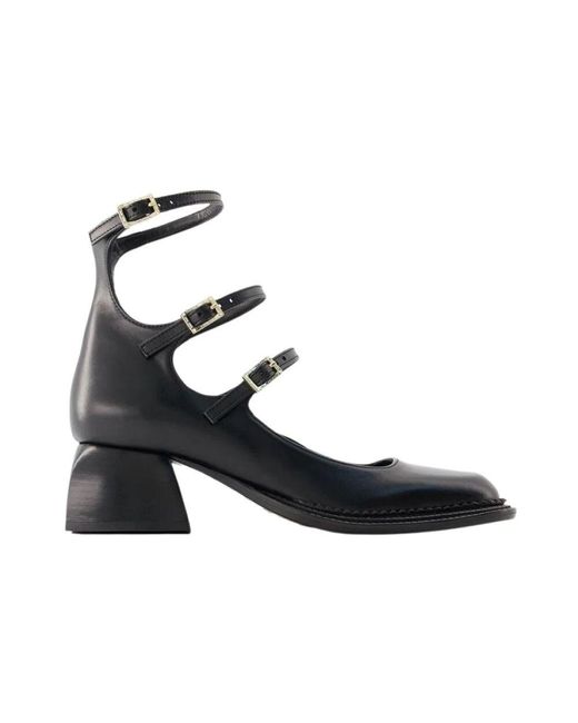 NODALETO Blue Schwarze Lederpumps Mit Doppelriemen