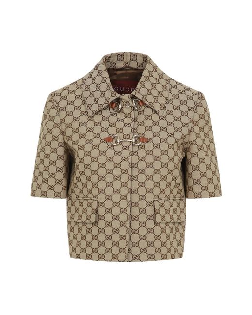 Gucci Brown Gg canvas jacke mit horsebit