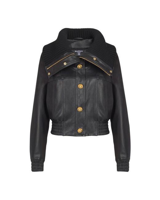 Leather Jackets Balmain de color Black