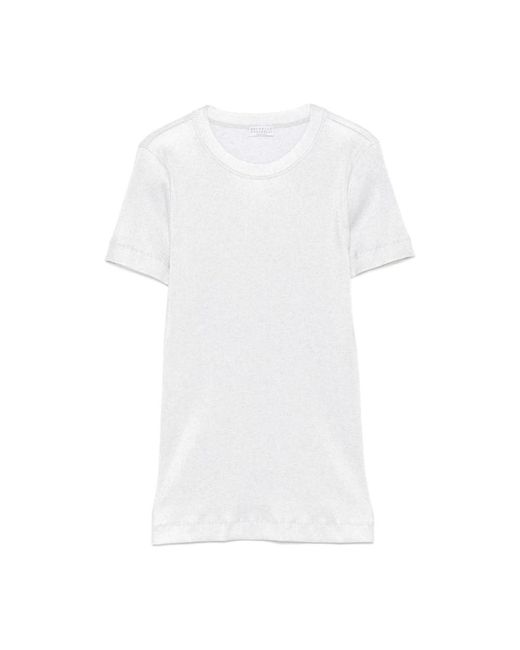 Brunello Cucinelli White Gerippte Baumwoll-T-Shirts Und Polos