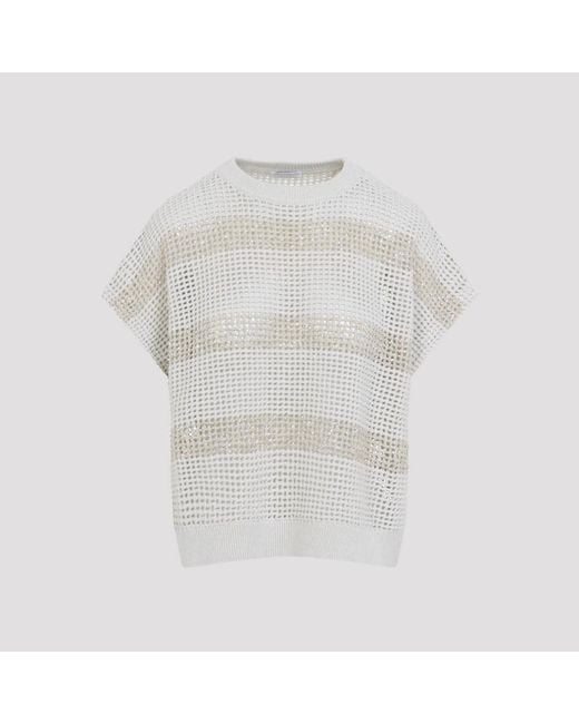 Brunello Cucinelli White Round-Neck Knitwear