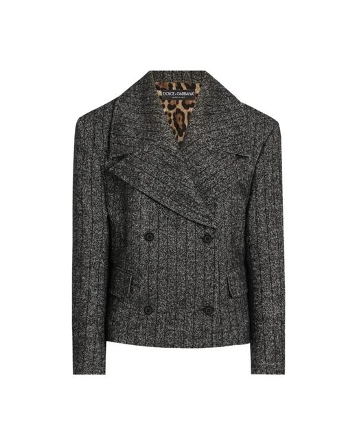 Dolce & Gabbana Leopard Print Wool Jacket Aw25 in het Gray