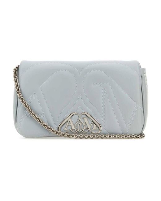 Alexander McQueen Gray Pulverblaue kleine seal schultertasche aus leder