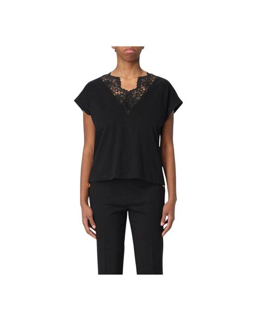 Twinset Black Weiße Spitze V-Ausschnitt Top
