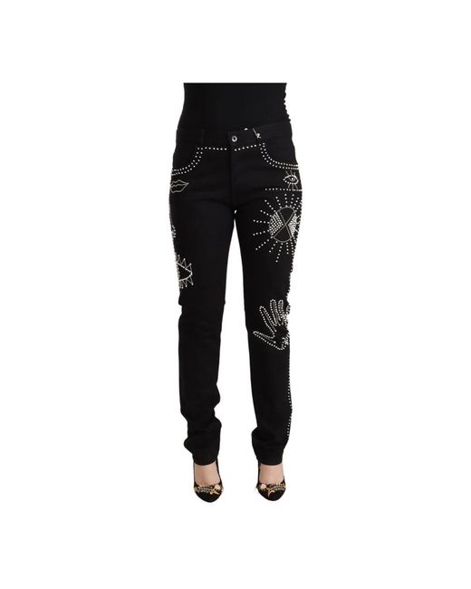 Valentino Black Schwarze verzierte mid-waist denim jeans