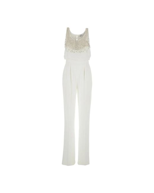 Elisabetta Franchi Witte Jumpsuit Met Rhinestone Applicatie in het White