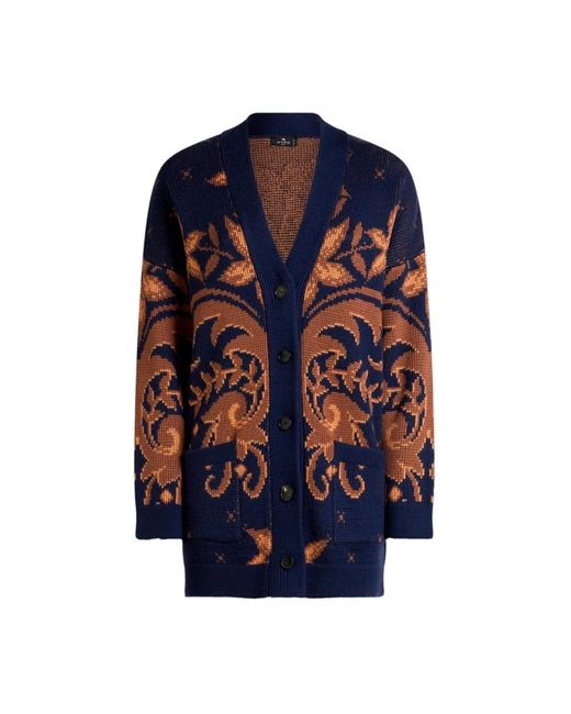 Etro Truien & Vesten ,Blauw ,Wol Wool Jacquard Cardigan in het Blue