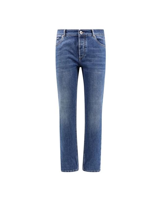 Brunello Cucinelli Blaue Jeans Mit Metallknopfverschluss in Blue für Herren