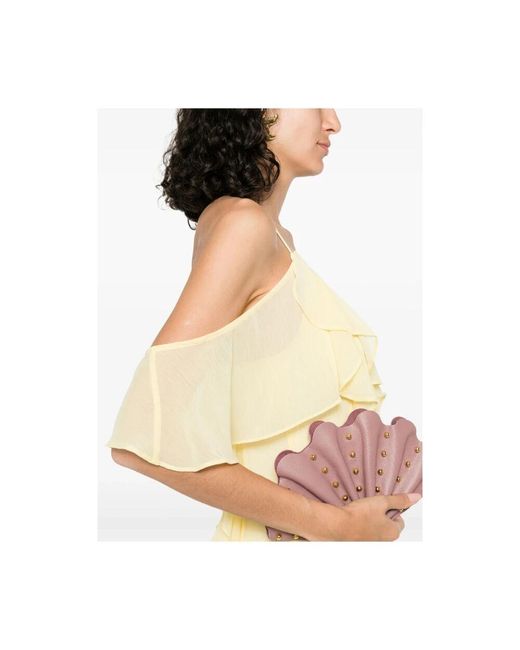 Twist & Tango Natural Schulterfreies Gerüschtes Gelbes Kleid