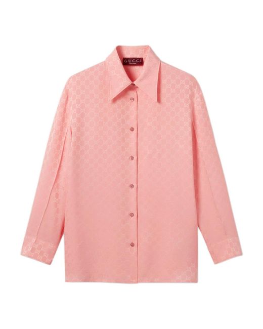 Gucci Overhemden ,Roze ,Gg Jacquard Zijden Overhemd in het Pink