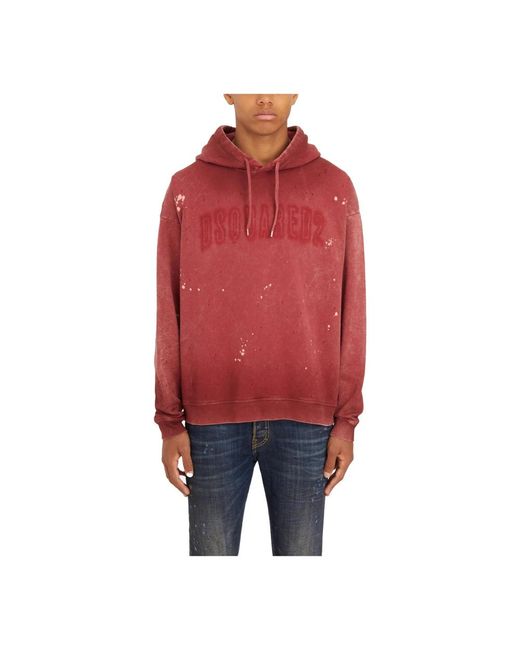 DSquared² Hoodies & Sweatvesten ,Rood ,Katoen Cotton Hoodie in het Red voor heren
