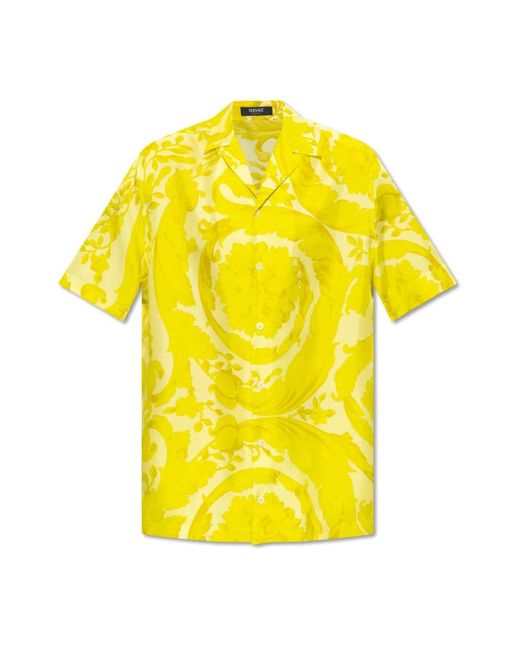 Camicia a maniche corte di Versace in Yellow da Uomo