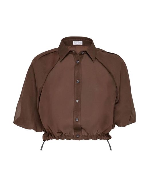 Camicia classica in cotone marrone di Brunello Cucinelli in Brown