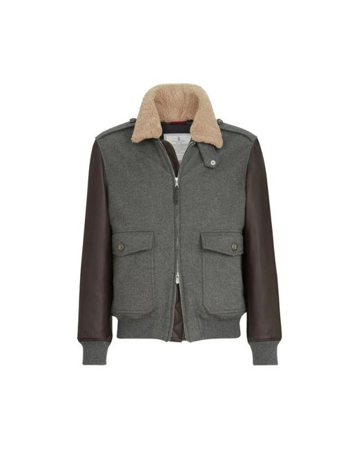 Brunello Cucinelli Gray Bomber Jackets for men