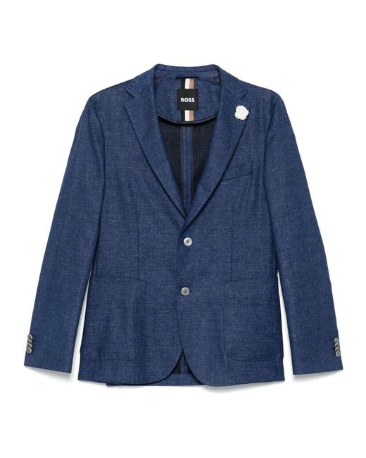 Boss Melierte Leinenjacke Mit 2 Knöpfen in Blue für Herren